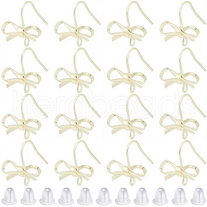 SOFPLATE 28Pcs Bowknot Shape Brass Earring Hook DIY-SP0001-06G-1