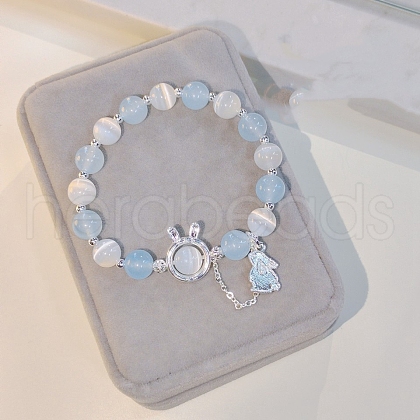 Rabbit Alloy Cat Eye Round Beaded Charm Bracelets for Women WG9D4EC-08-1