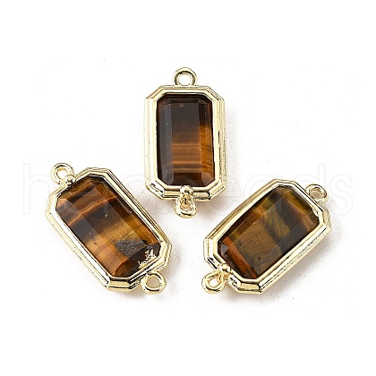 Natural Tiger Eye Faceted Rectangle Connector Charms G-H323-04G-03-1