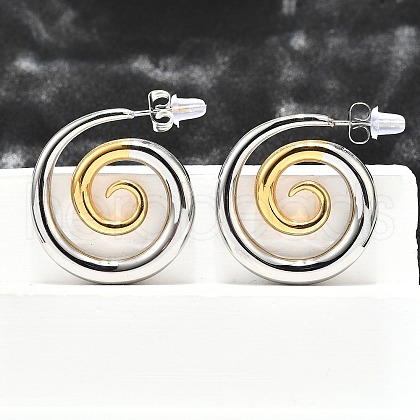 304 Stainless Steel Two-tone Stud Earrings for Women EJEW-R023-01GP-08-1