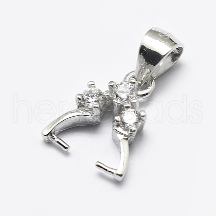 Anti-Tarnish Rhodium Plated 925 Sterling Silver Micro Pave Cubic Zirconia Pendant Bails STER-P034-30P-1