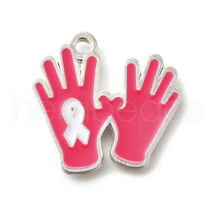 Breast Cancer Pink Awareness Ribbon Theme Alloy Enamel Pendants ENAM-C026-01E-S-1