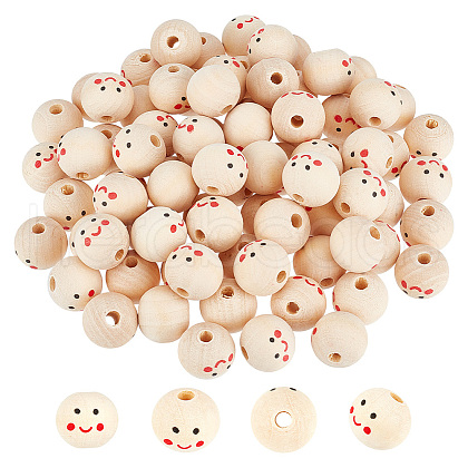 GOMAKERER 80Pcs Printed Wood European Beads WOOD-GO0001-06-1