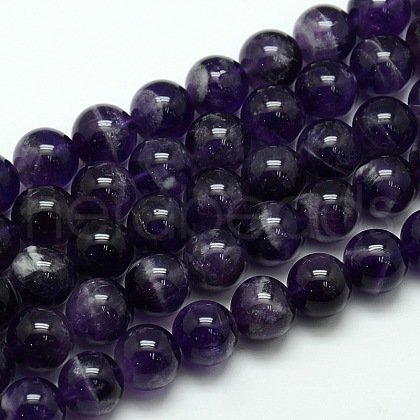 Natural Amethyst Round Bead Strands G-L170-12mm-01-1