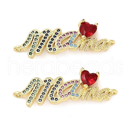 Mother's Day Brass Micro Pave Cubic Zirconia Word Love Heart Mama Connector Charms KK-M324-01B-G-1