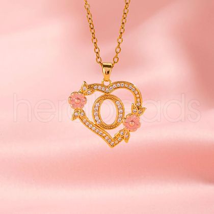 Brass Crystal Rhinestone Hollow Rose Heart with Letter Pendant Necklaces for Women WGC1928-15-1