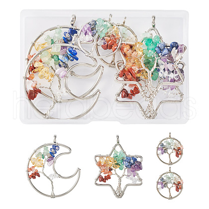 Fashewelry 6Pcs 3 Styles 7 Chakra Natural Mixed Gemstone Chip Bigs Pendants FIND-FW0001-36-1