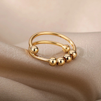 201 Stainless Steel Round Beaded Spinner Rings WG5F549-02-1