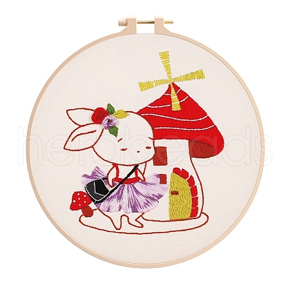 Rabbit Pattern DIY Embroidery Kit DIY-P077-139-1