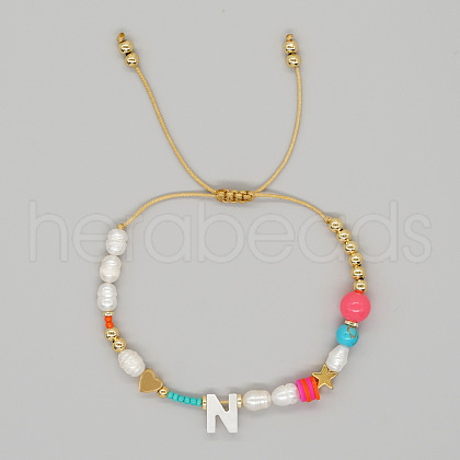 Shell Letter Charm Bead Bracelets ZZ0793-14-1
