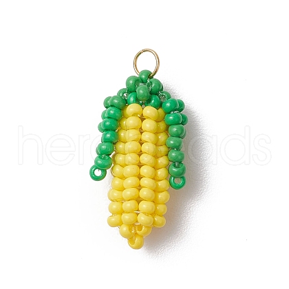 Round Glass Seed Bead Corn Pendants PALLOY-MZ00663-1