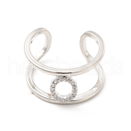 Clear Cubic Zirconia Initial Letter Open Cuff Ring RJEW-A012-01P-O-1