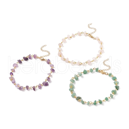 Gemstone Chips Beaded Anklet with 304 Stainless Steel Chains for Women AJEW-AN00497-1