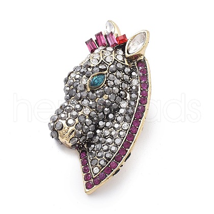 Horse's Head Alloy Rhinestone Brooches JEWB-E041-18AB-01-1