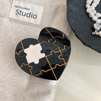 Saw Puzzle Heart Cellulose Acetate(Resin) Claw Hair Clips PW-WG1A16D-03-1