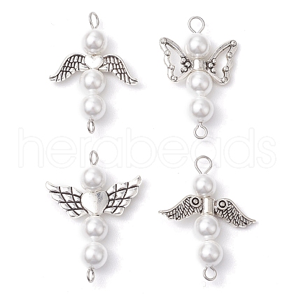 Shell Pearl Beaded Angel Connector Charms PALLOY-JF03015-1