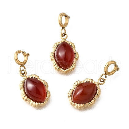 304 Stainless Steel Pave Natural Carnelian(Dyed & Heated) Horse Eye Pendant Decoration STAS-H202-23G-1
