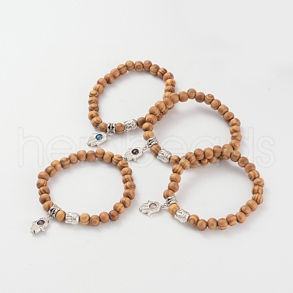 Wood Beaded Stretch Bracelets BJEW-JB02126-1