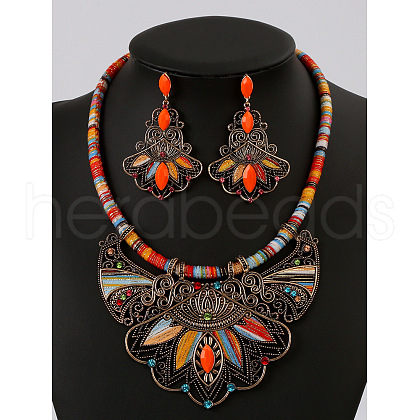 Bohemia Alloy Colorful Rhinestone Pendant Necklaces & Stud Dangle Earrings Sets FS-WGA6B85-03-1