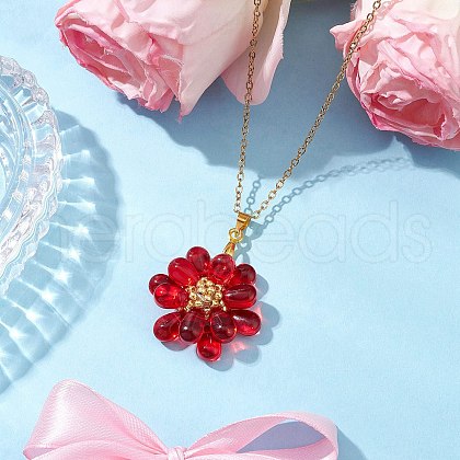 Flower Handmade Glass Seed Beaded Pendant Necklaces NJEW-MZ00096-06-1