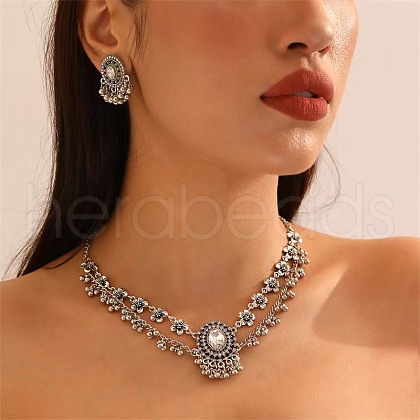Oval Alloy Rhinestone Pendant Necklace & Earrings Sets FS-WG74939-02-1