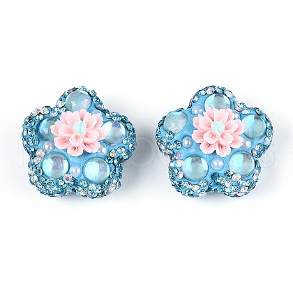 Flower Shape Polymer Clay Rhinestone Beads CLAY-U023-01E-1