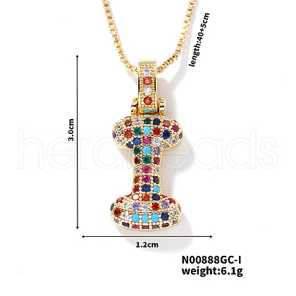 Brass Pave Colorful Cubic Zirconia Letter Pendant Box Chain Necklaces NU0575-9-1
