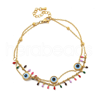 Boho 304 Stainless Steel Enamel Anklets AJEW-P125-01E-G-1
