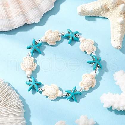 Synthetic Turquoise Beaded Stretch Bracelets for Men Women BJEW-JB11760-02-1