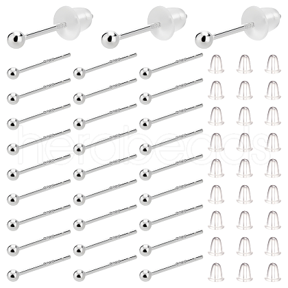   30Pcs 925 Sterling Silver Round Ball Stud Earrings STER-PH0001-46-1