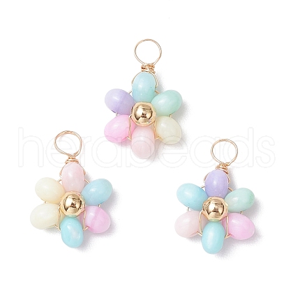 Dyed Natural Freshwater Shell Copper Wire Wrapped Flower Pendants PALLOY-JF03768-01-1