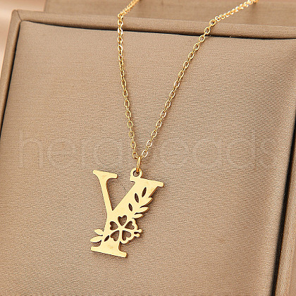 304 Stainless Steel Flower Initial Pendant Necklaces WGE911E-25-1