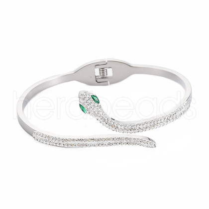Rhinestone Snake Open Cuff Bangle BJEW-N017-003P-1