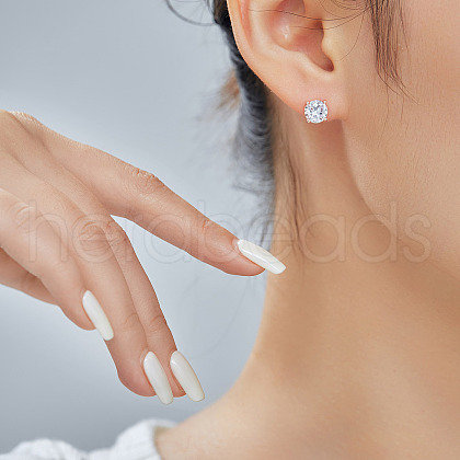 Elegant Fashionable Brass Clear Cubic Zirconia Flat Round Stud Earrings BP7914-1