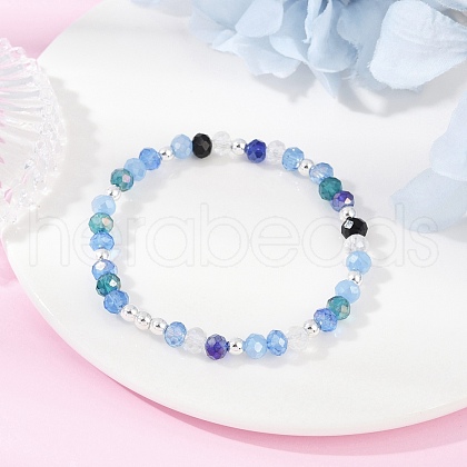 Faceted Round Electroplate Glass Beads Stretch Bracelets for Women BJEW-JB11628-01-1
