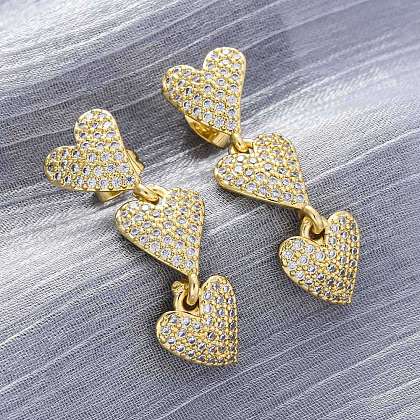 Brass Micro Pave Clear Cubic Zirconia Stud Earrings EJEW-H158-10G-1