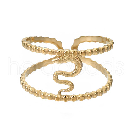 304 Stainless Steel Snake Open Cuff Ring RJEW-T023-96G-1