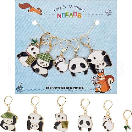  6Pcs 6 Style Panda & Bamboo Leaf Alloy Enamel Dangle Leverback Earrings for Women HJEW-NB0001-37-1