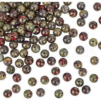 Olycraft Natural Dragon Blood Jasper Bead Strands G-OC0001-18-6mm-1