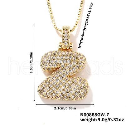 Elegant Brass Micro Pave Clear Cubic Zirconia 3D Initial Necklaces DV4415-23-1