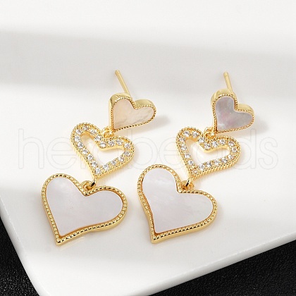 Brass Micro Pave Clear Cubic Zirconia Stud Earrings EJEW-H154-14G-1