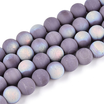 Frosted Opaque Glass Beads Strands GLAA-T032-P10mm-MBB07-1