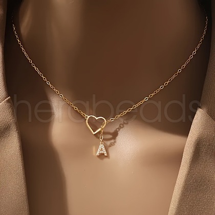 Heart Letter Brass Micro Pave Clear Cubic Zirconia Initial Lariat Necklaces FS-WG6D374-01-1