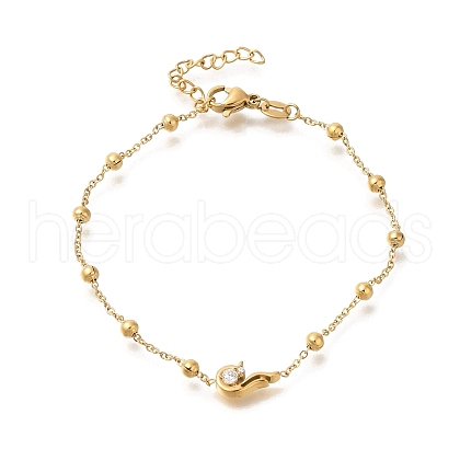 304 Stainless Steel with Cubic Zirconia Link Bracelets STAS-Z103-02G-01-1