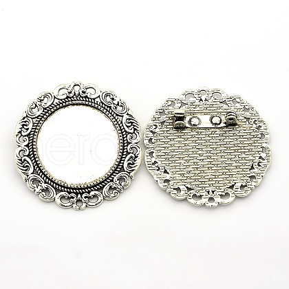 Flat Round Tibetan Style Brooch Cabochon Settings TIBE-S194-AS-NR-1