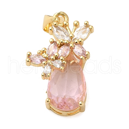 Rack Plating Brass Micro Pave Cubic Zirconia Pendants KK-P241-18G-05-1