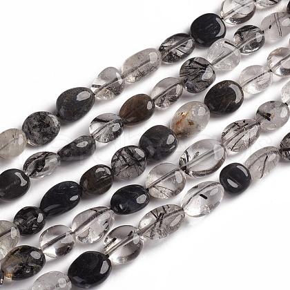 Natural Tourmalinated Quartz/Black Rutilated Quartz Beads Strands X-G-D0002-D53-1