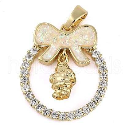 Christmas Theme Rack Plating Brass Micro Pave Cubic Zirconia Pendants KK-U032-14G-01-1