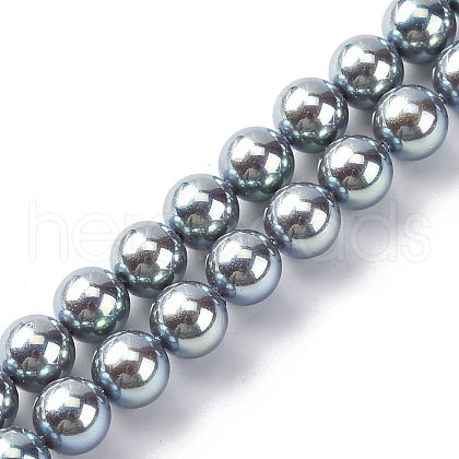 UV Plating Pearlized Glass Pearl Beads Strands GLAA-F128-01A-T23-1