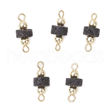 Natural Lava Rock Disc & Electroplate Non-magnetic Synthetic Hematite Round Beaded Connector Charms PALLOY-JF04016-1
